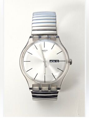 SWATCH men’s silver elastic watch New Gent